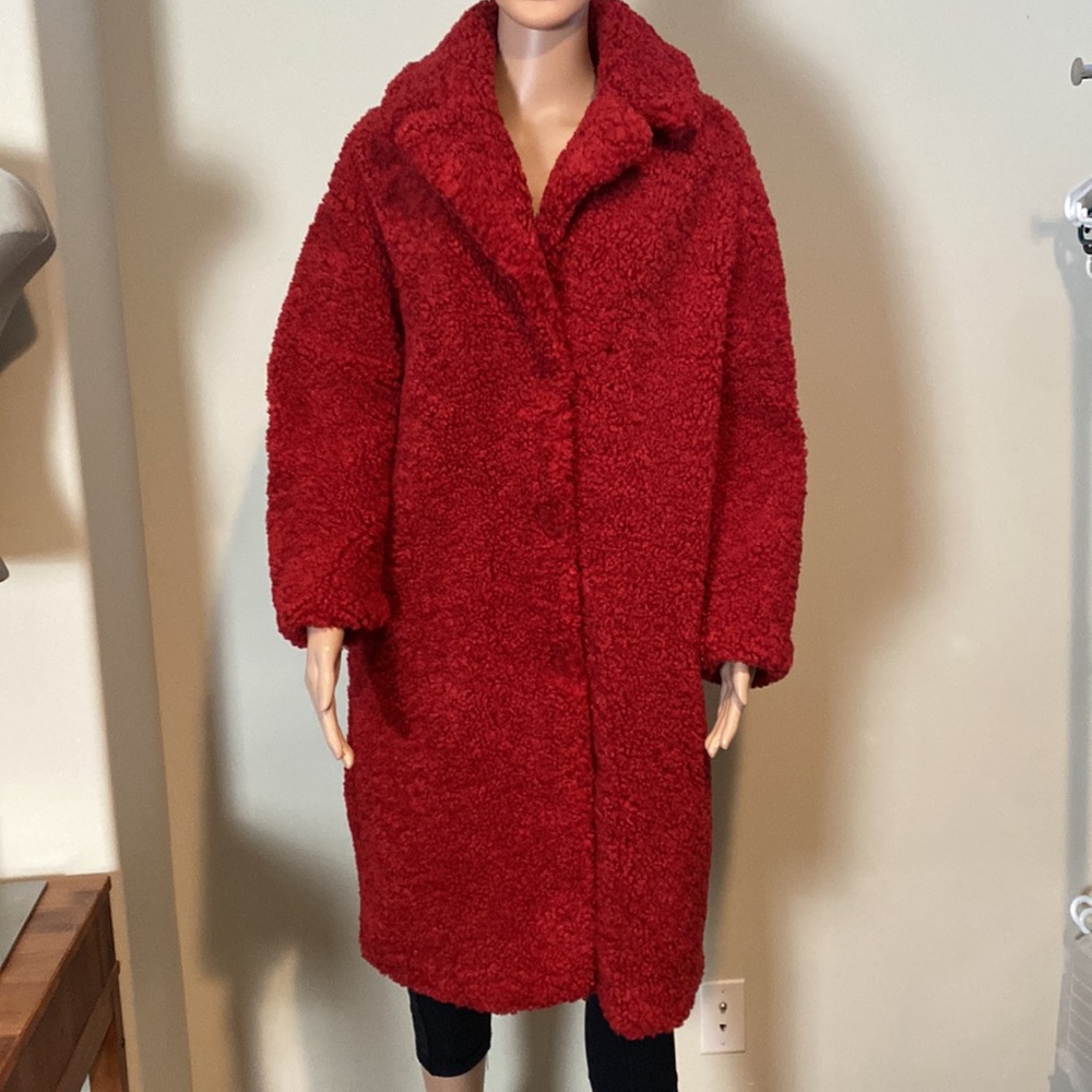 Sherpa Longline Teddy Coat size small beautiful red colour